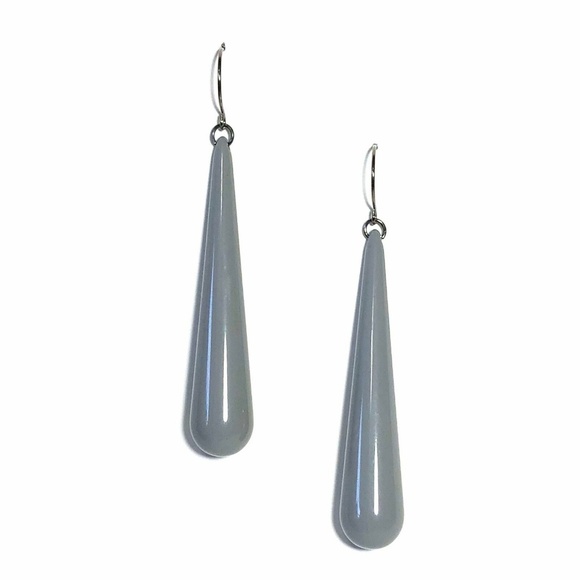 Teardrop Lucite Statement Grey Long Earrings - Picture 3 of 6